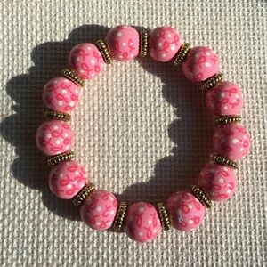 Hand painted beaded breast cancer bracelet